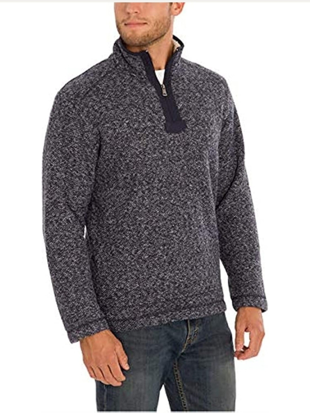 Orvis Brighton Mens 1/4 Zip Marled Sherpa Lined Fleece Pullover Navy Blue XL